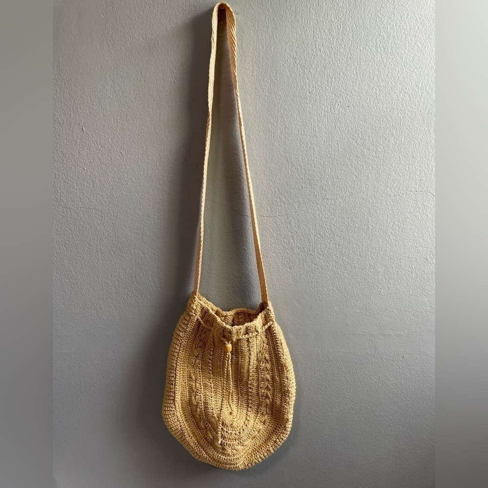 Knitted Crochet shoulder/ crossbody cream bag.